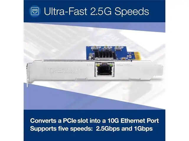Alt view image 5 of 7 - TRENDnet 2.5GBase-T PCIe Network Adapter, TEG-25GECTX, Converts a PCIe 2.0 or Later Slot into a 2.5G Ethernet Port, 802.1Q VLAN Tagging, Standard & Low-Profile Brackets Included, Windows Support