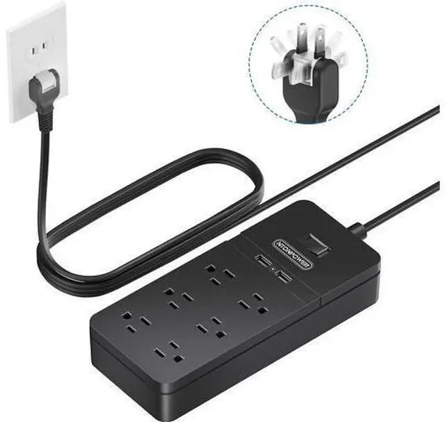 Main image of 2 Prong Surge Protector Power Strip with 10ft Extension Cord, NTONPOWER 2 Prong to 3 Prong Outlet Adapter with 6 Outlets 2 USB Ports, 2100J Surge Protector Wall Mount for Old House Non-Grounded Outlet