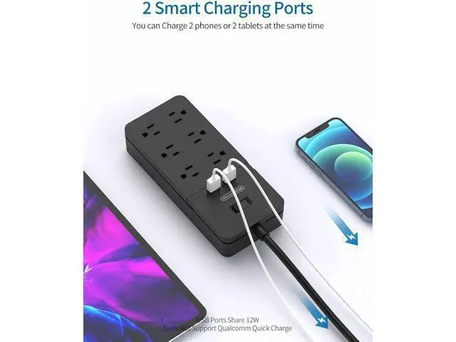 Alt view image 3 of 7 - 2 Prong Surge Protector Power Strip with 10ft Extension Cord, NTONPOWER 2 Prong to 3 Prong Outlet Adapter with 6 Outlets 2 USB Ports, 2100J Surge Protector Wall Mount for Old House Non-Grounded Outlet