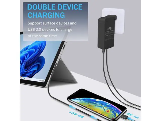 Alt view image 3 of 7 - Laptop Charger for Surface Pro 10/9/8/X/7/6/5/4/3, Microsoft Surface Laptop 6/5/Studio/4/Go/3/2, Surface Go 2/3, Surface Book 2/1, Adapter Power Support 65W 44W 36W with 11.2FT Cord&Travel Case
