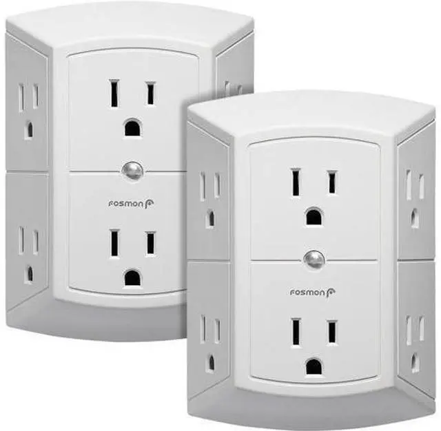 Main image of Fosmon 6-Outlet Wall Plug, Six Plug Outlet Adapter, Multiple 6 Way Wall Plug Extender for Travel, Cruise, Dorm, Home and Office, 15A 125V 1875W, 3 Prong, 2 Pack