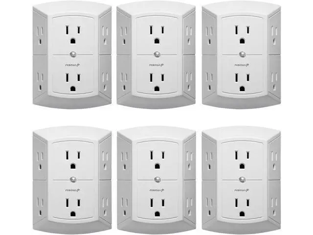 Alt view image 3 of 7 - Fosmon 6-Outlet Wall Plug, Six Plug Outlet Adapter, Multiple 6 Way Wall Plug Extender for Travel, Cruise, Dorm, Home and Office, 15A 125V 1875W, 3 Prong, 2 Pack