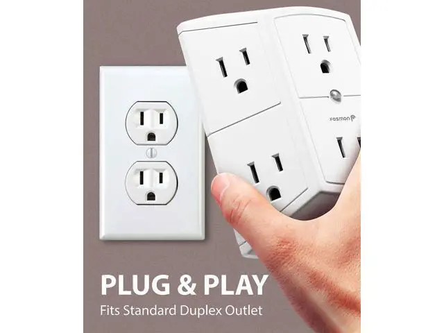 Alt view image 4 of 7 - Fosmon 6-Outlet Wall Plug, Six Plug Outlet Adapter, Multiple 6 Way Wall Plug Extender for Travel, Cruise, Dorm, Home and Office, 15A 125V 1875W, 3 Prong, 2 Pack