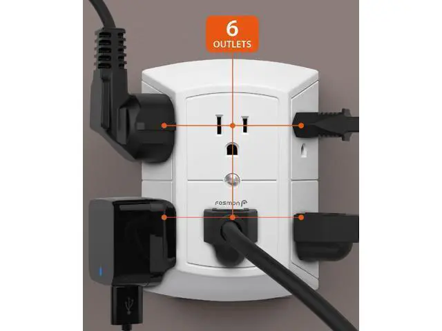 Alt view image 5 of 7 - Fosmon 6-Outlet Wall Plug, Six Plug Outlet Adapter, Multiple 6 Way Wall Plug Extender for Travel, Cruise, Dorm, Home and Office, 15A 125V 1875W, 3 Prong, 2 Pack