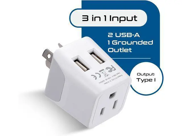 Alt view image 2 of 7 - Ceptics Australia, New Zealand, China Travel Adapter Plug with Dual USB Input - Ultra Compact - USA to Type I - Perfect for Cell Phones, Chargers, Cameras and More (CTU-16-2PK)
