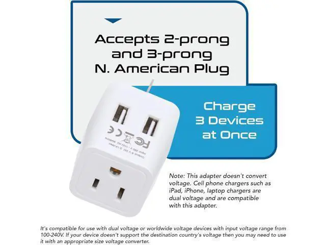Alt view image 5 of 7 - Ceptics Australia, New Zealand, China Travel Adapter Plug with Dual USB Input - Ultra Compact - USA to Type I - Perfect for Cell Phones, Chargers, Cameras and More (CTU-16-2PK)