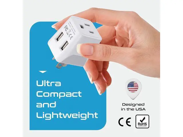 Alt view image 7 of 7 - Ceptics Australia, New Zealand, China Travel Adapter Plug with Dual USB Input - Ultra Compact - USA to Type I - Perfect for Cell Phones, Chargers, Cameras and More (CTU-16-2PK)