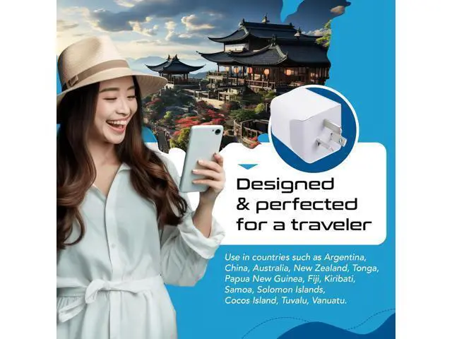 Alt view image 4 of 7 - Ceptics Australia, New Zealand, China Travel Adapter Plug with Dual USB Input - Ultra Compact - USA to Type I - Perfect for Cell Phones, Chargers, Cameras and More (CTU-16-2PK)