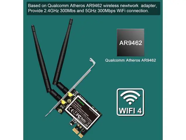 Alt view image 2 of 7 - Wireless N 600Mbps (2.4GHz 300Mbps and 5GHz 300Mbps) PCIE WiFi Adapter, PCIE WiFi Card, QUALCOMM Atheros AR946X Wireless Network Adapter for Windows 10 8.1 8 7 XP Desktop PCs (PCIE-N600)