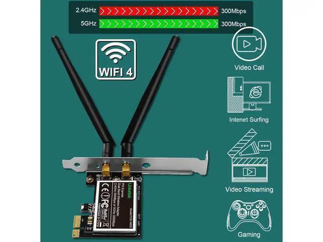 Alt view image 3 of 7 - Wireless N 600Mbps (2.4GHz 300Mbps and 5GHz 300Mbps) PCIE WiFi Adapter, PCIE WiFi Card, QUALCOMM Atheros AR946X Wireless Network Adapter for Windows 10 8.1 8 7 XP Desktop PCs (PCIE-N600)