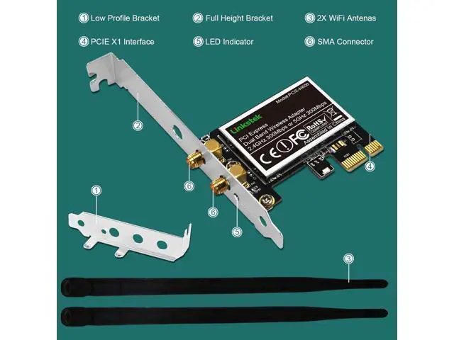 Alt view image 6 of 7 - Wireless N 600Mbps (2.4GHz 300Mbps and 5GHz 300Mbps) PCIE WiFi Adapter, PCIE WiFi Card, QUALCOMM Atheros AR946X Wireless Network Adapter for Windows 10 8.1 8 7 XP Desktop PCs (PCIE-N600)