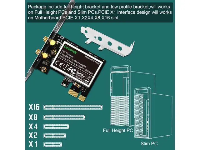 Alt view image 5 of 7 - Wireless N 600Mbps (2.4GHz 300Mbps and 5GHz 300Mbps) PCIE WiFi Adapter, PCIE WiFi Card, QUALCOMM Atheros AR946X Wireless Network Adapter for Windows 10 8.1 8 7 XP Desktop PCs (PCIE-N600)
