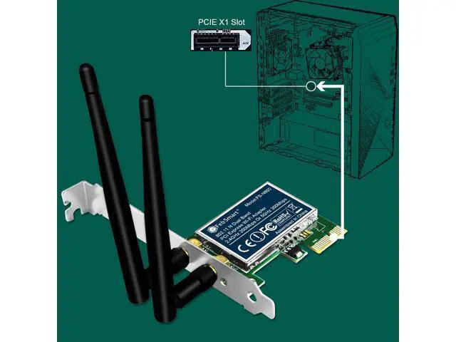 Alt view image 5 of 7 - Wireless N Dual Band 600Mbps (2.4GHz 300Mbps or 5GHz 300Mbps) PCIE WiFi Adapter for Windows 11, 10, 8.x, 7, XP (32/64bit) and Windows Server Desktop PCs, 2X2 MIMO PCIE WiFi Card (FS-N600)