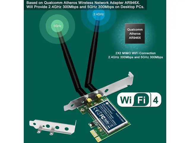 Alt view image 3 of 7 - Wireless N Dual Band 600Mbps (2.4GHz 300Mbps or 5GHz 300Mbps) PCIE WiFi Adapter for Windows 11, 10, 8.x, 7, XP (32/64bit) and Windows Server Desktop PCs, 2X2 MIMO PCIE WiFi Card (FS-N600)