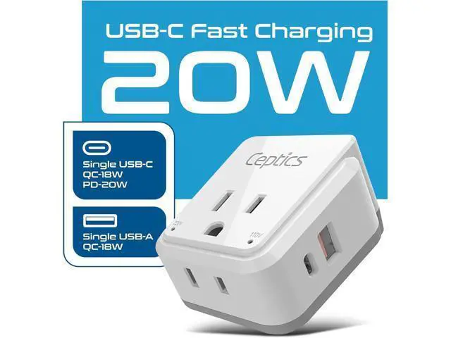 Alt view image 2 of 7 - Ceptics China, Malaysia Power Adapter Travel Set, 20W PD & QC, Safe Dual USB & USB-C 3.1A2 USA Outlet - Compact-Use in Hong Kong, Kuwait, Singapore, Iraq - Includes Type G, I, C SWadAPt Attachments