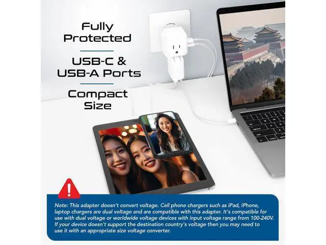 Alt view image 3 of 7 - Ceptics China, Malaysia Power Adapter Travel Set, 20W PD & QC, Safe Dual USB & USB-C 3.1A2 USA Outlet - Compact-Use in Hong Kong, Kuwait, Singapore, Iraq - Includes Type G, I, C SWadAPt Attachments