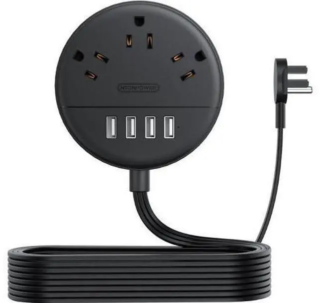 Main image of Flat Extension Cord 10 ft, NTONPOWER Ultra Thin Flat Plug Power Strip with 4 USB Ports & 3 Outlets, Wall Mountable, Desktop Power Strip, Compact for Home Office, Travel, Dorm Room Essentials, Black