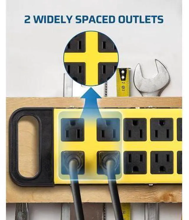 Alt view image 5 of 7 - DEWENWILS 10-Outlet Metal Surge Protector Power Strip, UL Listed, 6Ft Cord Flat Plug, 15A Circuit Breaker, 14AWG 1440Joules, Heavy Duty Industrial Power Strip for Garage Workshop, Wall Mountable