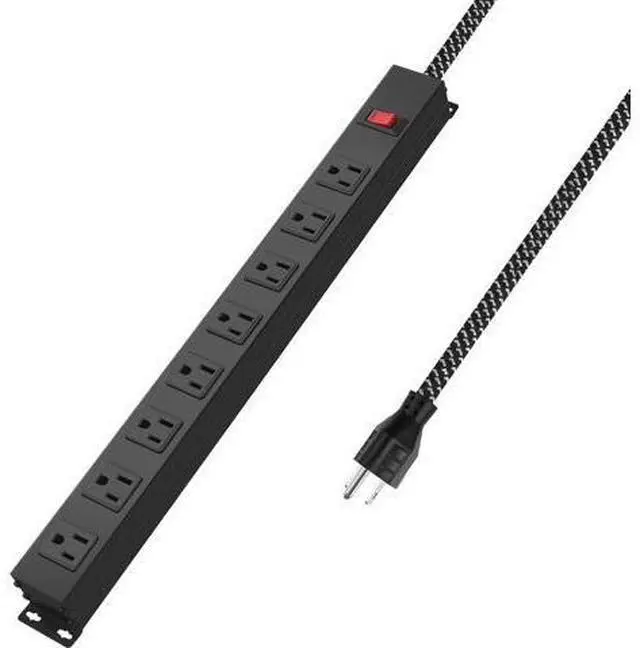 Main image of Metal 8 Outlet Mountable Power Strip with Switch,Wide Spaced Heavy Duty Wall Mount Power Strip Surge Protector 1200J,6FT 14AWG Braided Cord 15A 125V 1875W for Home Office Industrial Garage Commercial