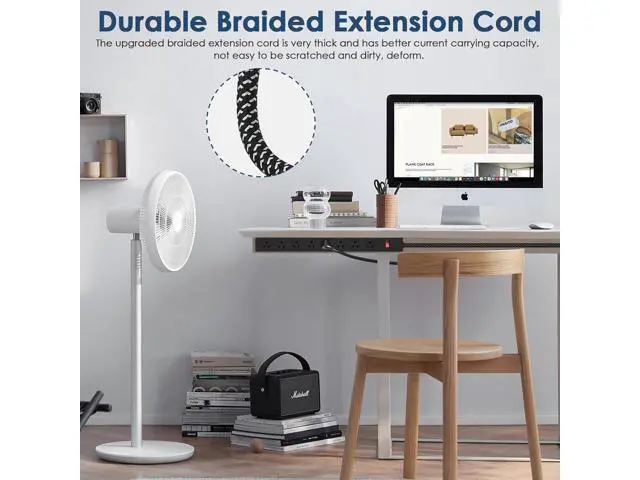Alt view image 3 of 7 - Metal 8 Outlet Mountable Power Strip with Switch,Wide Spaced Heavy Duty Wall Mount Power Strip Surge Protector 1200J,6FT 14AWG Braided Cord 15A 125V 1875W for Home Office Industrial Garage Commercial