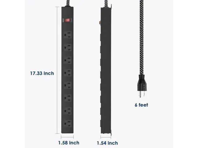 Alt view image 6 of 7 - Metal 8 Outlet Mountable Power Strip with Switch,Wide Spaced Heavy Duty Wall Mount Power Strip Surge Protector 1200J,6FT 14AWG Braided Cord 15A 125V 1875W for Home Office Industrial Garage Commercial