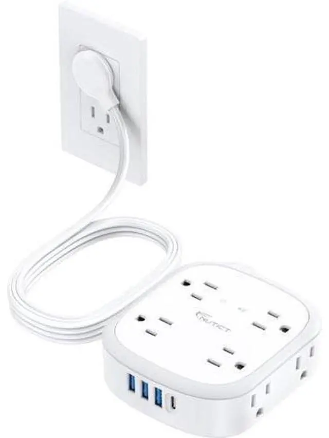 Main image of Surge Protector Power Strip Flat Plug, 5ft Ultra Thin Flat Plug Extension Cord, 8 Widely-Spaced Outlets & 4 USB (1 USB C), Wall Mountable, 1440J, Compact for Home Office Travel Dorm Room Essentials
