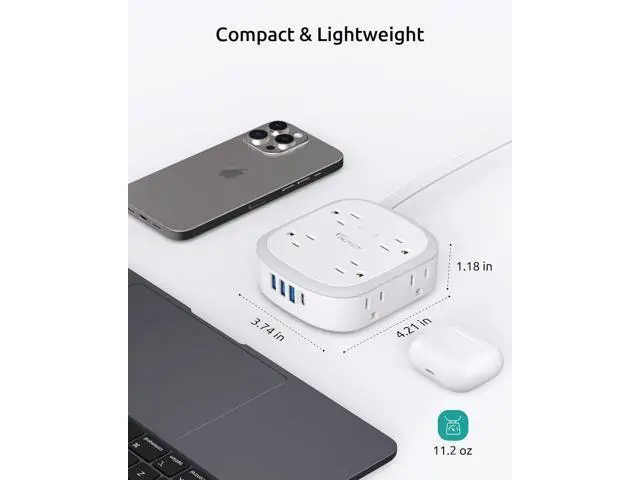 Alt view image 6 of 7 - Surge Protector Power Strip Flat Plug, 5ft Ultra Thin Flat Plug Extension Cord, 8 Widely-Spaced Outlets & 4 USB (1 USB C), Wall Mountable, 1440J, Compact for Home Office Travel Dorm Room Essentials