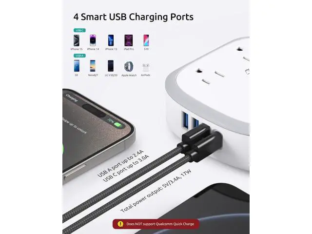 Alt view image 3 of 7 - Surge Protector Power Strip Flat Plug, 5ft Ultra Thin Flat Plug Extension Cord, 8 Widely-Spaced Outlets & 4 USB (1 USB C), Wall Mountable, 1440J, Compact for Home Office Travel Dorm Room Essentials