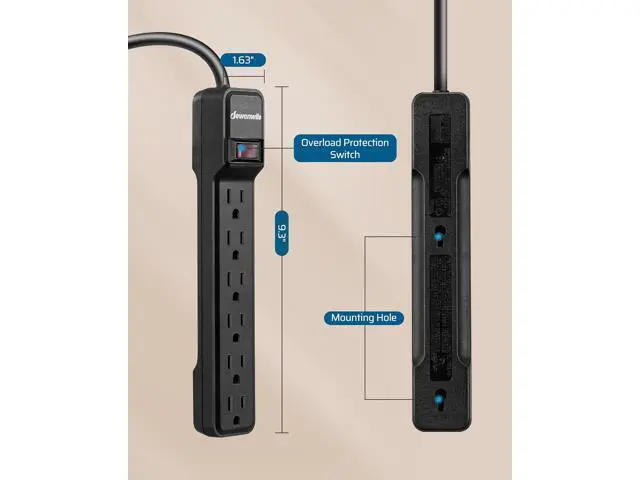 Alt view image 7 of 7 - DEWENWILS 6-Outlet Power Strip Surge Protector, 15FT Long Extension Cord, Low Profile Flat Plug, 15 Amp Circuit Breaker, 500 Joules, Wall Mount, Black, UL Listed