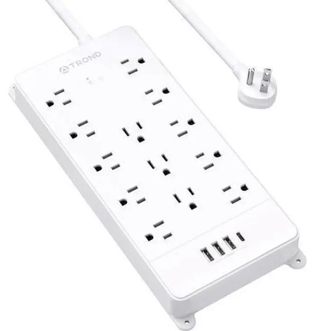 Main image of TROND Power Strip Surge Protector - White Extension Cord with USB Ports, 13 Widely-Spaced Outlets Expansion, 5ft, Flat Plug, Under Desk, Wall Mount, Heavy Duty, 4000 Joules, Office, Home, ETL Listed