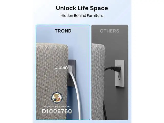 Alt view image 4 of 7 - TROND Power Strip Surge Protector - White Extension Cord with USB Ports, 13 Widely-Spaced Outlets Expansion, 5ft, Flat Plug, Under Desk, Wall Mount, Heavy Duty, 4000 Joules, Office, Home, ETL Listed