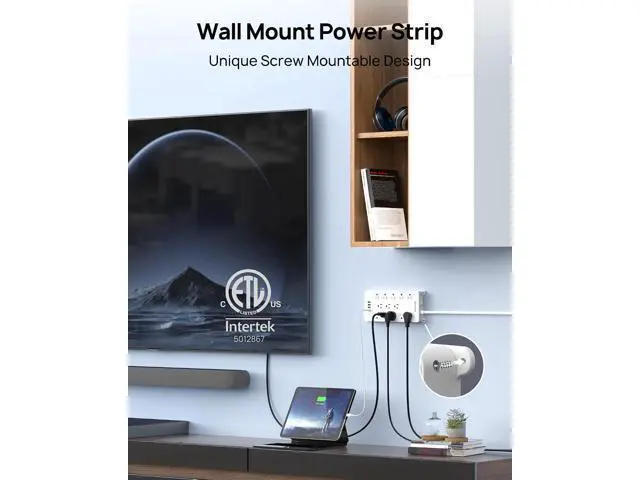 Alt view image 5 of 7 - TROND Power Strip Surge Protector - White Extension Cord with USB Ports, 13 Widely-Spaced Outlets Expansion, 5ft, Flat Plug, Under Desk, Wall Mount, Heavy Duty, 4000 Joules, Office, Home, ETL Listed
