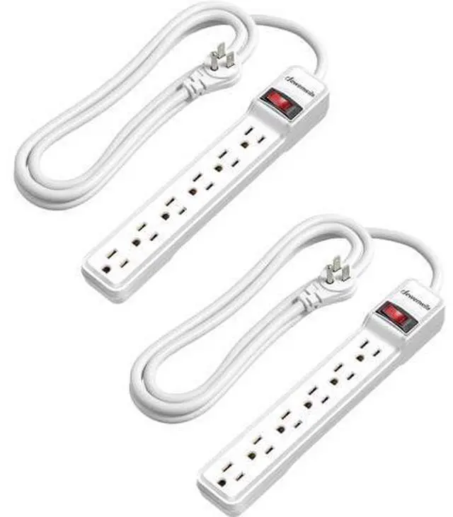 Main image of DEWENWILS 2-Pack 6-Outlet Power Strip Surge Protector with 6Ft Long Extension Cord, Low Profile Flat Plug, 15 Amp Circuit Breaker, 500 Joules, Wall Mount, White, UL Listed