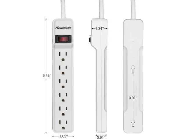 Alt view image 7 of 7 - DEWENWILS 2-Pack 6-Outlet Power Strip Surge Protector with 6Ft Long Extension Cord, Low Profile Flat Plug, 15 Amp Circuit Breaker, 500 Joules, Wall Mount, White, UL Listed