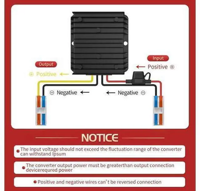 Alt view image 6 of 7 - 24VDC to 12VDC Converter 15A 180W, 18V to 12V with Fuse, Waterproof and Wire Terminal Block, for Cart LED Light Truck Vehicle Boat Solar System (Accepts DC 15-40V Inputs)