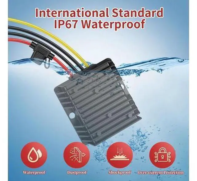 Alt view image 5 of 7 - 24VDC to 12VDC Converter 15A 180W, 18V to 12V with Fuse, Waterproof and Wire Terminal Block, for Cart LED Light Truck Vehicle Boat Solar System (Accepts DC 15-40V Inputs)