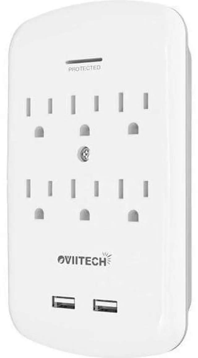Main image of Oviitech 6 Outlet Surge Protector,900 Joules Wall Adapter Tap with 2 USB Charger, Dual 3.1A USB Ports, 3-Prong Wall Mount Outlet Plugs,ETL Listed,White