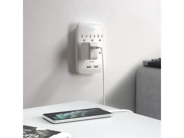 Alt view image 6 of 7 - Oviitech 6 Outlet Surge Protector,900 Joules Wall Adapter Tap with 2 USB Charger, Dual 3.1A USB Ports, 3-Prong Wall Mount Outlet Plugs,ETL Listed,White