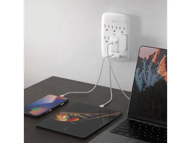 Alt view image 7 of 7 - Oviitech 6 Outlet Surge Protector,900 Joules Wall Adapter Tap with 2 USB Charger, Dual 3.1A USB Ports, 3-Prong Wall Mount Outlet Plugs,ETL Listed,White
