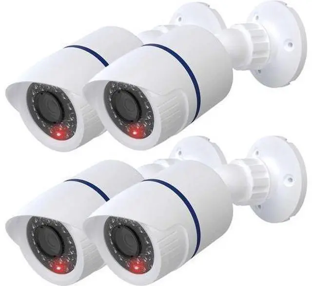 Main image of WALI Dummy Fake Simulated Surveillance Security CCTV Dome Camera Indoor Outdoor with One LED Light, Warning Security Alert Sticker Decal (TC-W4), 4 Packs, White