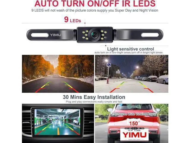 Alt view image 5 of 7 - YIMU Car Backup Camera, License Plate Camera with 7 LED Lights Rear Camera, HD Night Vision Rear View Camera,Wide View Angle, IP69K Waterproof Reverse Vehicle Camera for Cars,SUV,Trucks,RV, Pickup