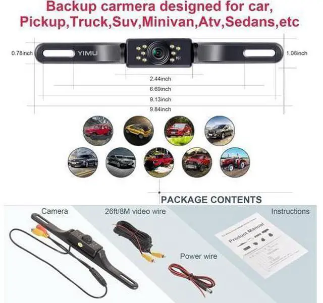 Alt view image 7 of 7 - YIMU Car Backup Camera, License Plate Camera with 7 LED Lights Rear Camera, HD Night Vision Rear View Camera,Wide View Angle, IP69K Waterproof Reverse Vehicle Camera for Cars,SUV,Trucks,RV, Pickup