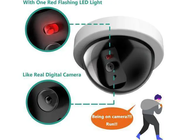 Alt view image 2 of 7 - WALI Dummy Fake Security CCTV Dome Camera with Flashing Red LED Light with Security Alert Sticker Decals (SDW-4), 4 Packs, White