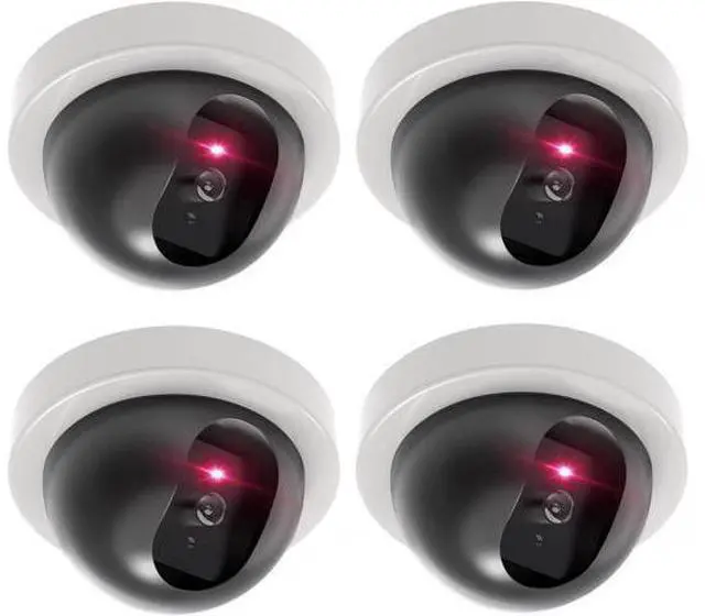 Main image of WALI Dummy Fake Security CCTV Dome Camera with Flashing Red LED Light with Security Alert Sticker Decals (SDW-4), 4 Packs, White