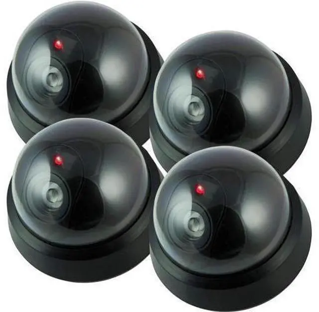 Main image of Pearl Enterprise Dummy Security Camera Fake Camera, Outdoors Dummy Dome Wireless Surveillance System with Motion Light Realistic Look with Flashing Red LED Light for Home or Business (Pack of 4)