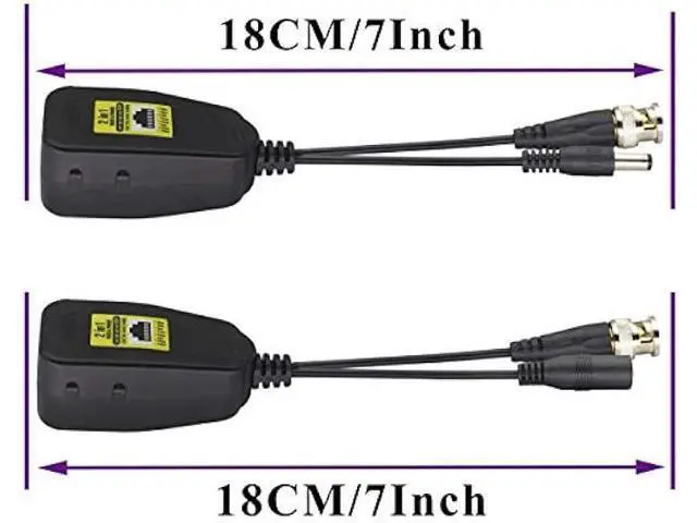 Alt view image 2 of 7 - AAOTOKK Power Video Balun DC BNC to Cat5 RJ45 Network Transceiver HD-CVI/TVI/AHD/CVBS with DC Connector for 720P 960P 1080P 3MP 4MP 5MP 8MP CCTV Security DVR Surveillance Camera System(18cm-4Pairs)