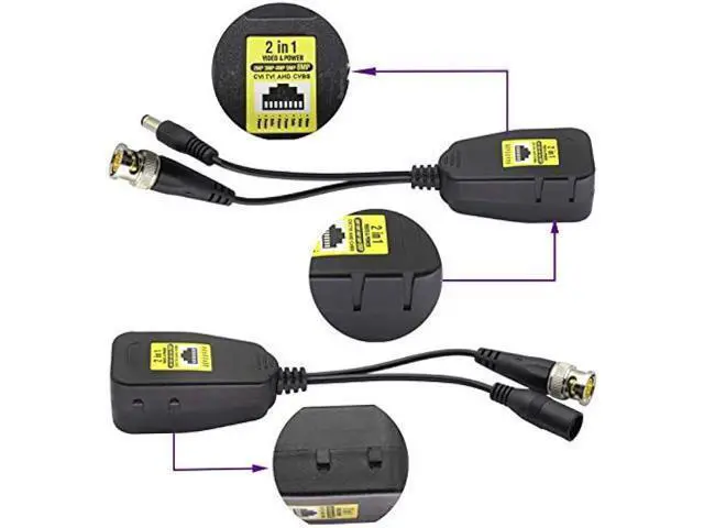 Alt view image 3 of 7 - AAOTOKK Power Video Balun DC BNC to Cat5 RJ45 Network Transceiver HD-CVI/TVI/AHD/CVBS with DC Connector for 720P 960P 1080P 3MP 4MP 5MP 8MP CCTV Security DVR Surveillance Camera System(18cm-4Pairs)