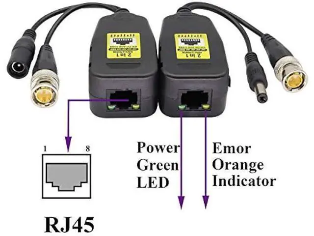 Alt view image 6 of 7 - AAOTOKK Power Video Balun DC BNC to Cat5 RJ45 Network Transceiver HD-CVI/TVI/AHD/CVBS with DC Connector for 720P 960P 1080P 3MP 4MP 5MP 8MP CCTV Security DVR Surveillance Camera System(18cm-4Pairs)