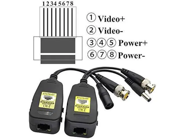 Alt view image 5 of 7 - AAOTOKK Power Video Balun DC BNC to Cat5 RJ45 Network Transceiver HD-CVI/TVI/AHD/CVBS with DC Connector for 720P 960P 1080P 3MP 4MP 5MP 8MP CCTV Security DVR Surveillance Camera System(18cm-4Pairs)