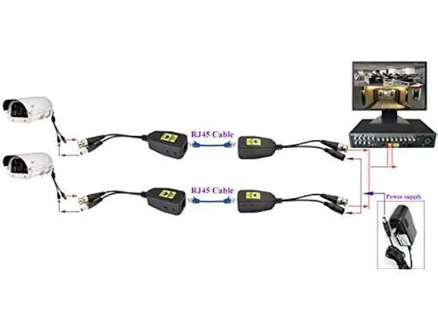 Alt view image 7 of 7 - AAOTOKK Power Video Balun DC BNC to Cat5 RJ45 Network Transceiver HD-CVI/TVI/AHD/CVBS with DC Connector for 720P 960P 1080P 3MP 4MP 5MP 8MP CCTV Security DVR Surveillance Camera System(18cm-4Pairs)